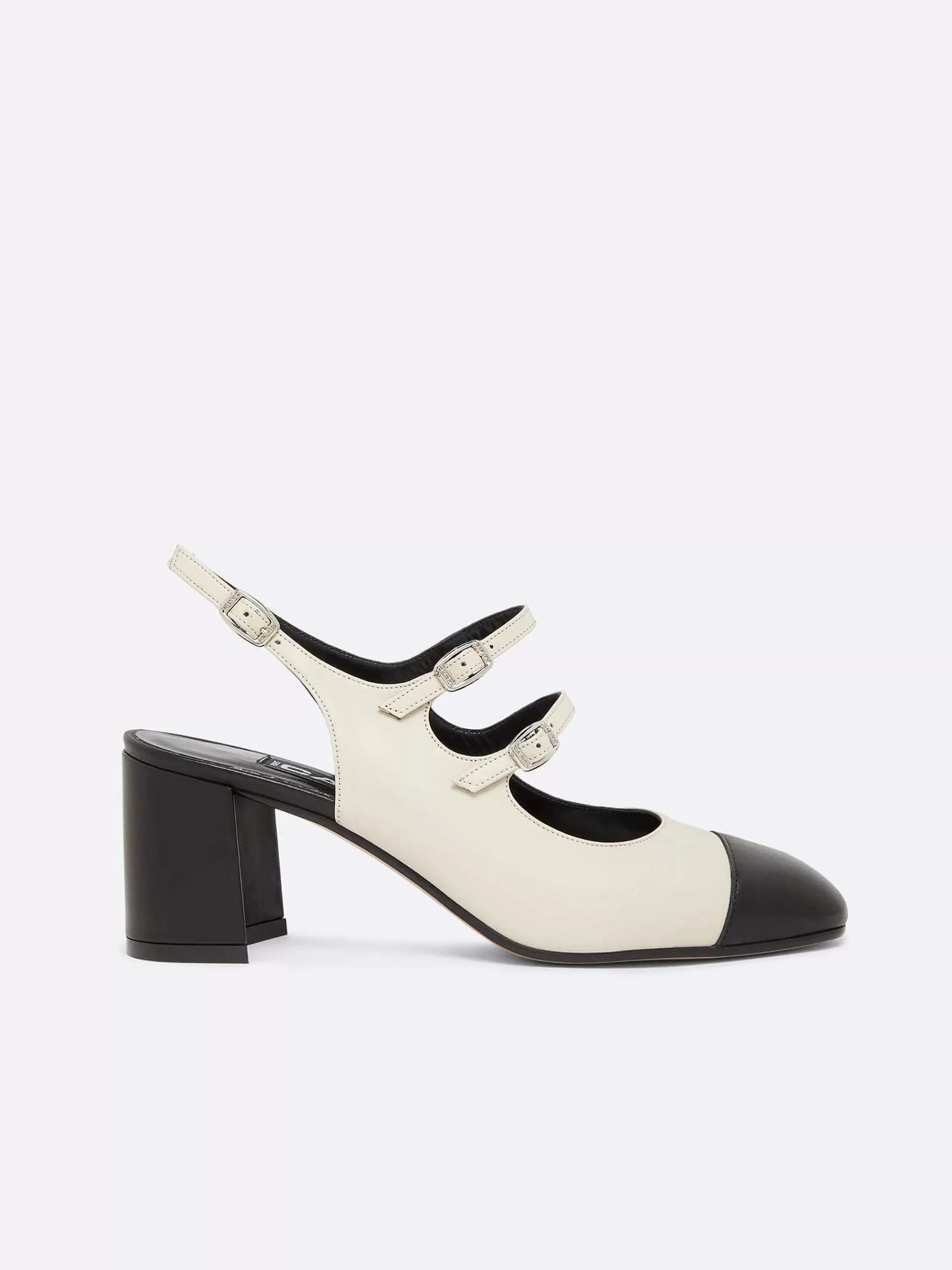 Vrouwen Carel Beige En Zwart Leren Mary Janes Met Slingback