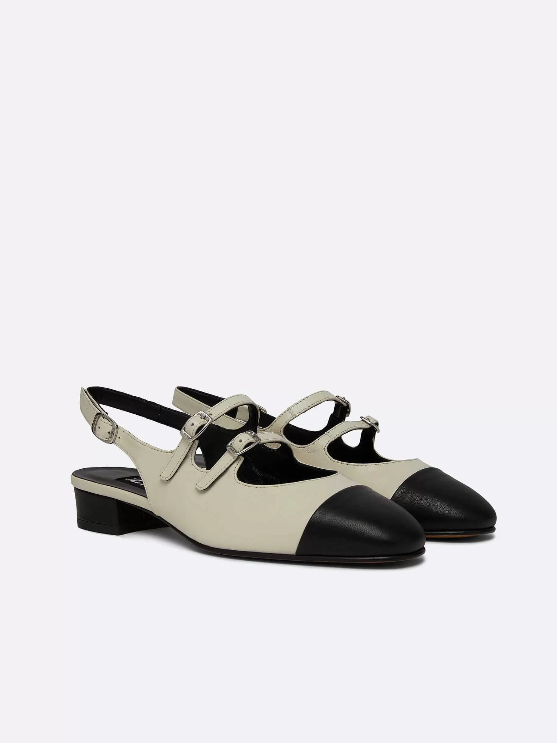 Vrouwen Carel Beige En Zwart Leren Mary Janes Met Slingback