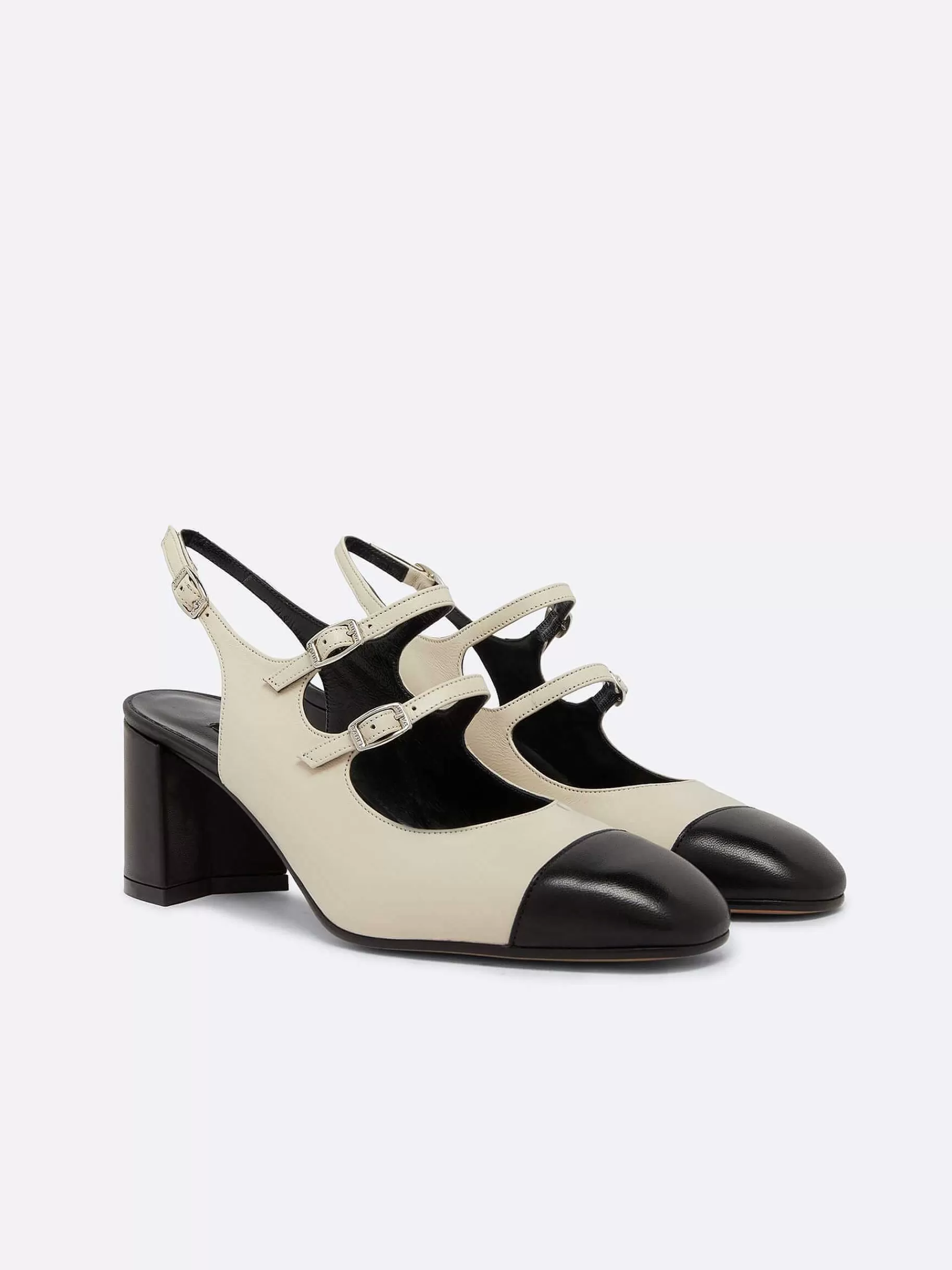 Vrouwen Carel Beige En Zwart Leren Mary Janes Met Slingback