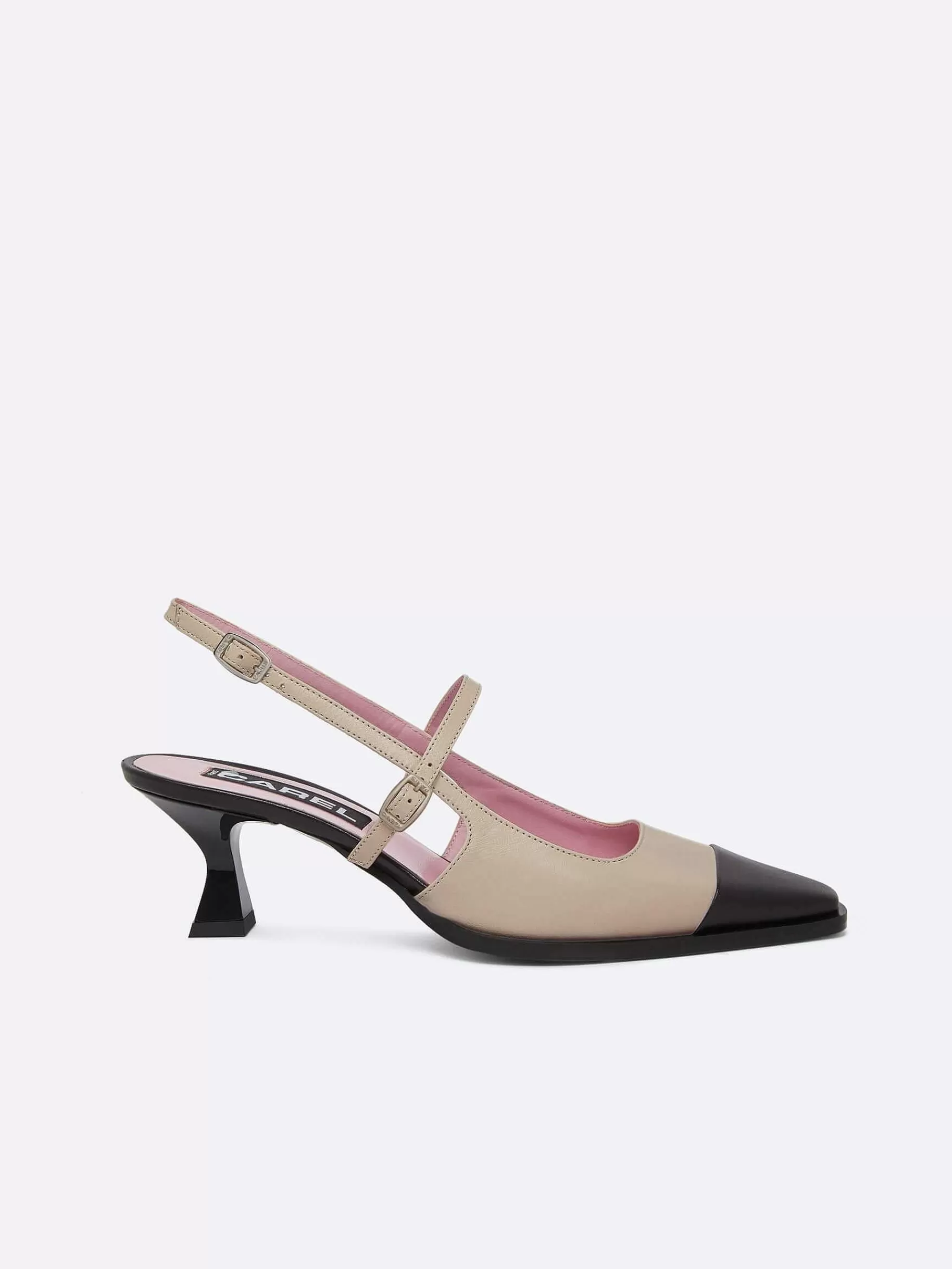 Vrouwen Carel Beige En Zwarte Lederen Slingback Pumps