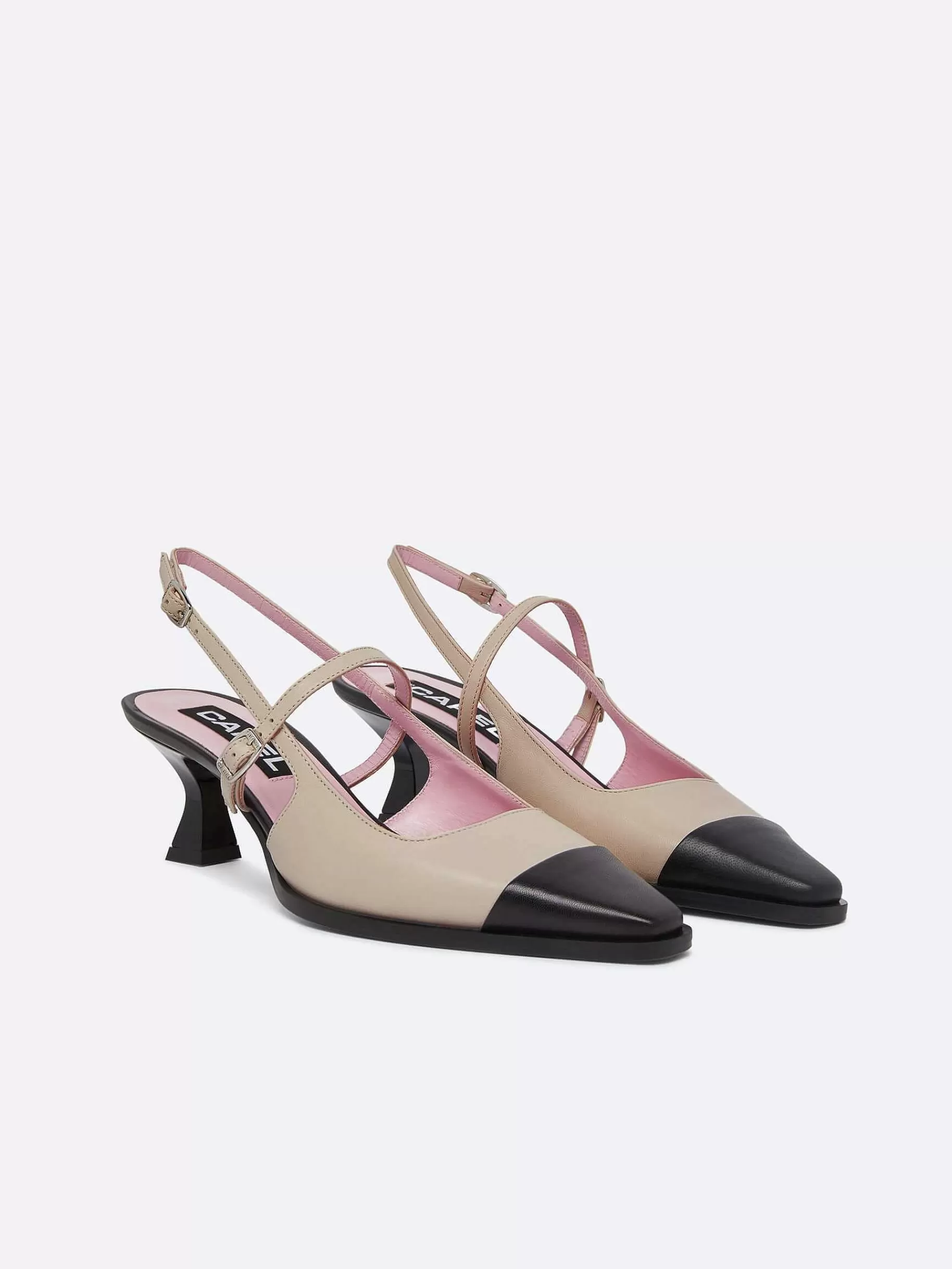 Vrouwen Carel Beige En Zwarte Lederen Slingback Pumps