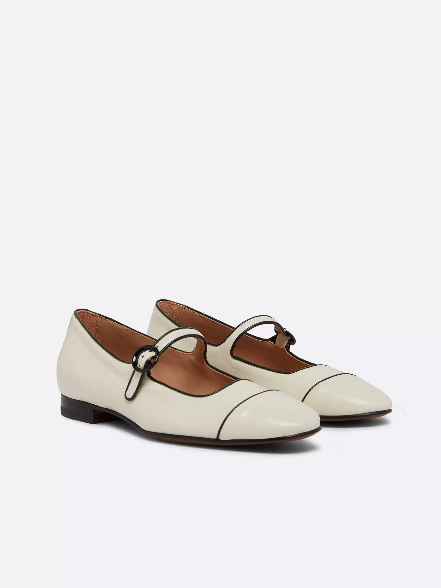 Vrouwen Carel Beige Lederen Zwarte Biezen Mary Janes