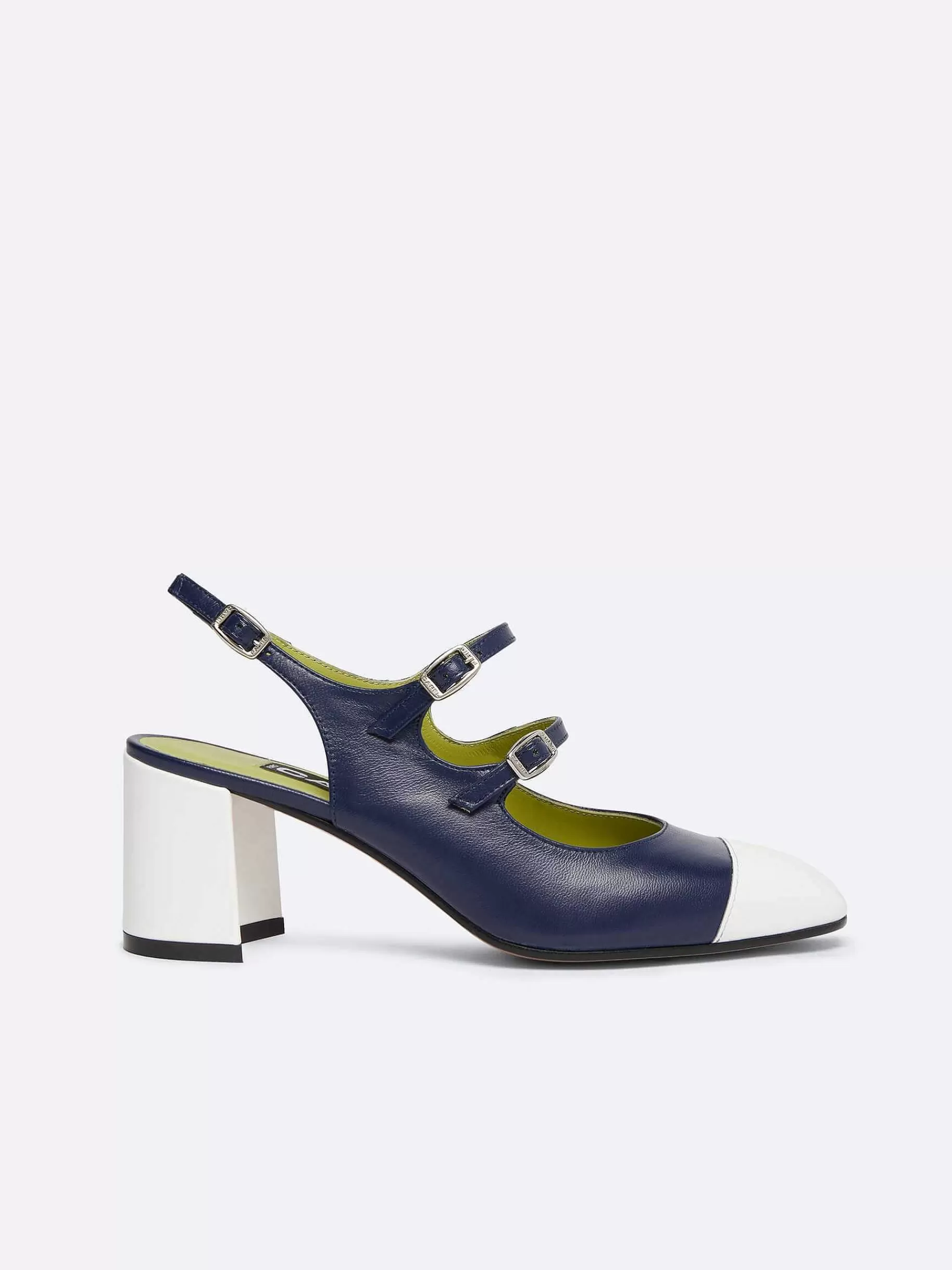 Vrouwen Carel Blauw Leer En Wit Lakleer Slingback Mary Janes