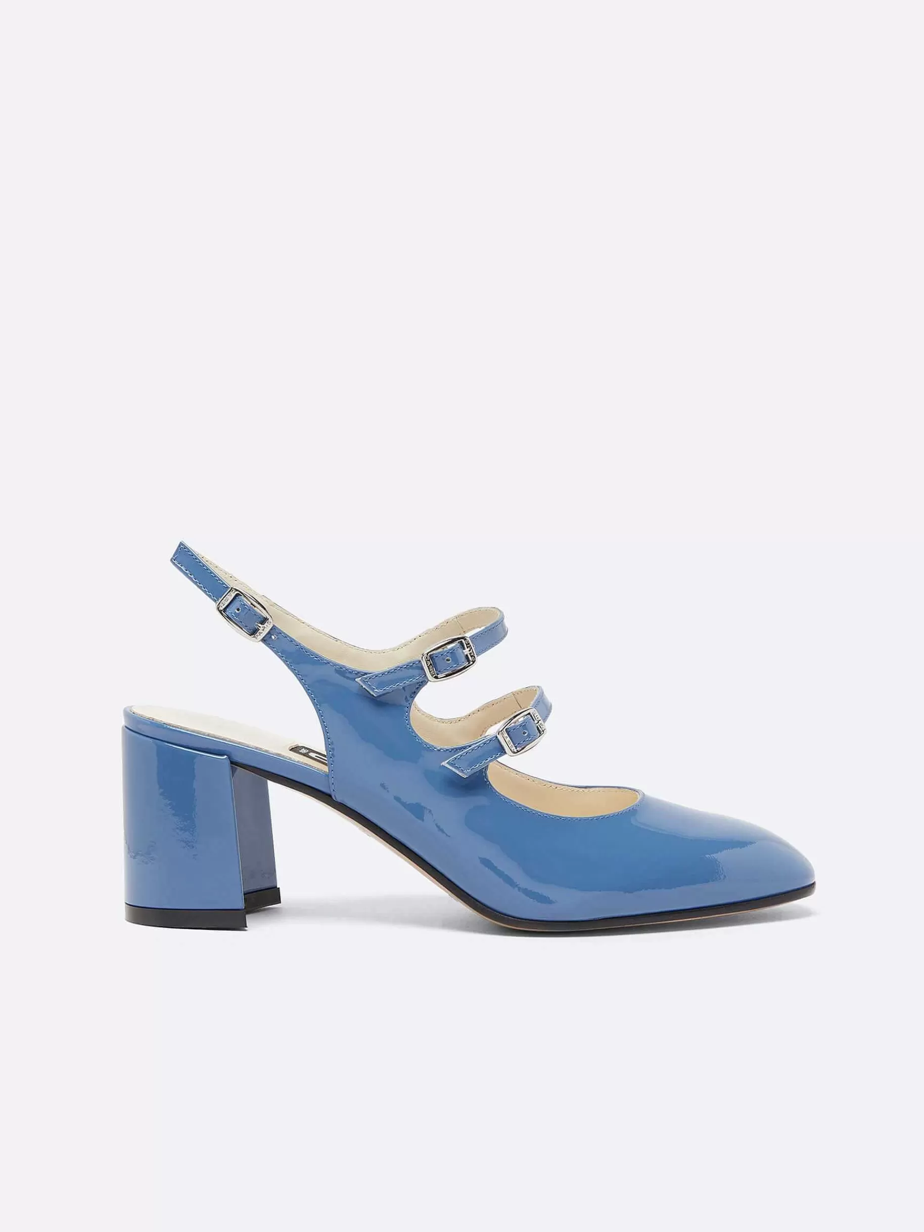 Vrouwen Carel Blauwe Denim Upcycled Lakleer Slingback Mary Janes