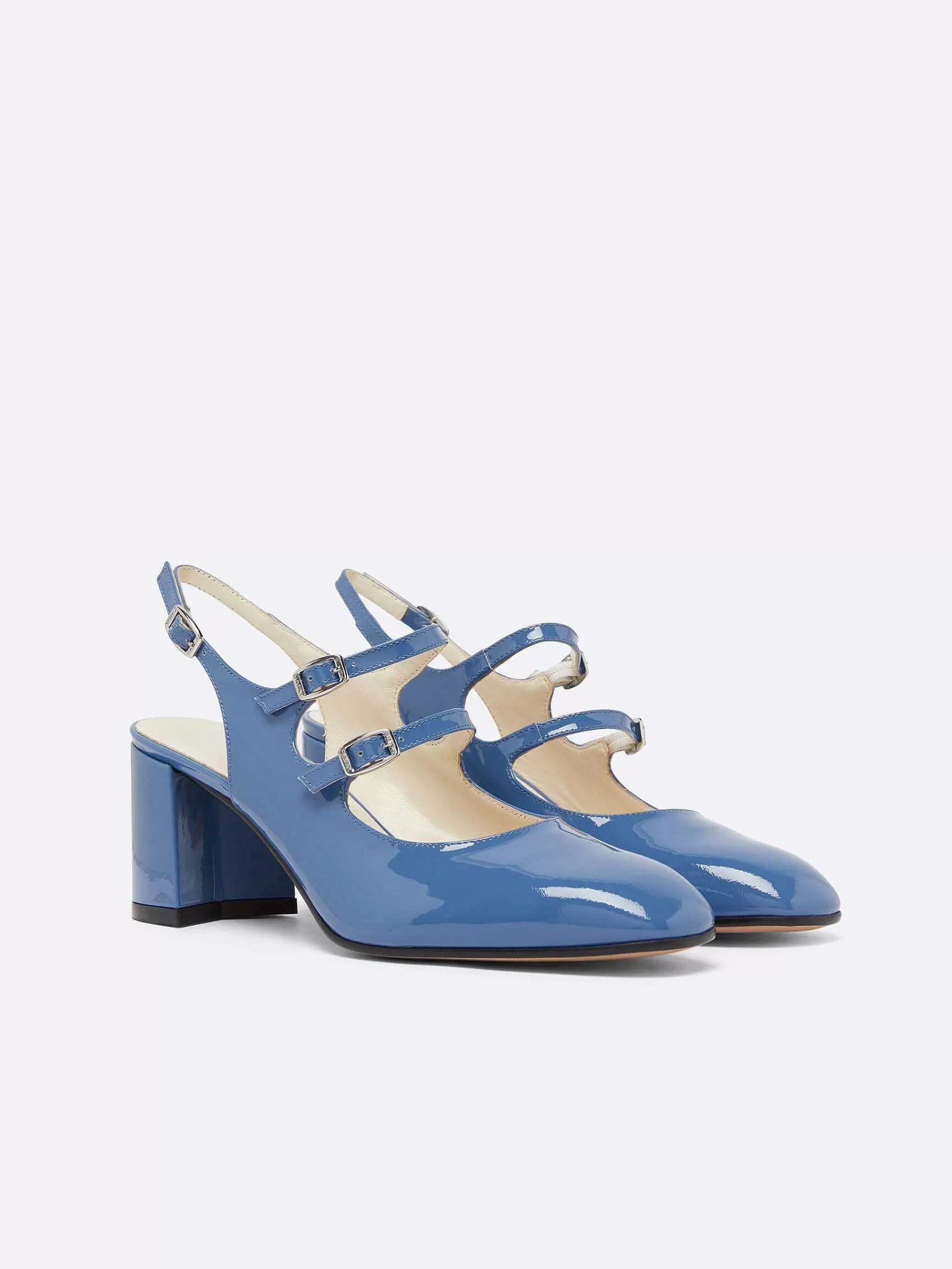 Vrouwen Carel Blauwe Denim Upcycled Lakleer Slingback Mary Janes