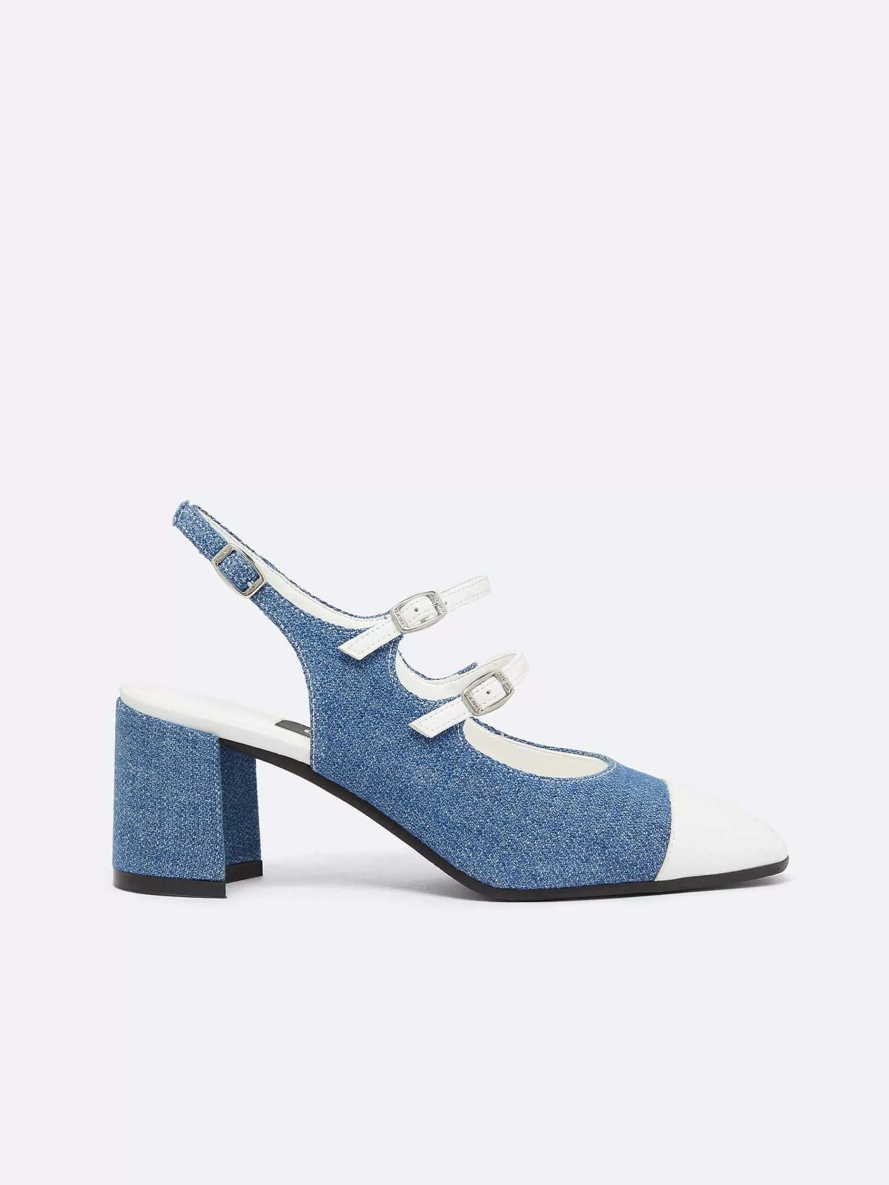 Vrouwen Carel Blauwe Upcycled Denim En Witte Appleskin Slingback Mary Janes