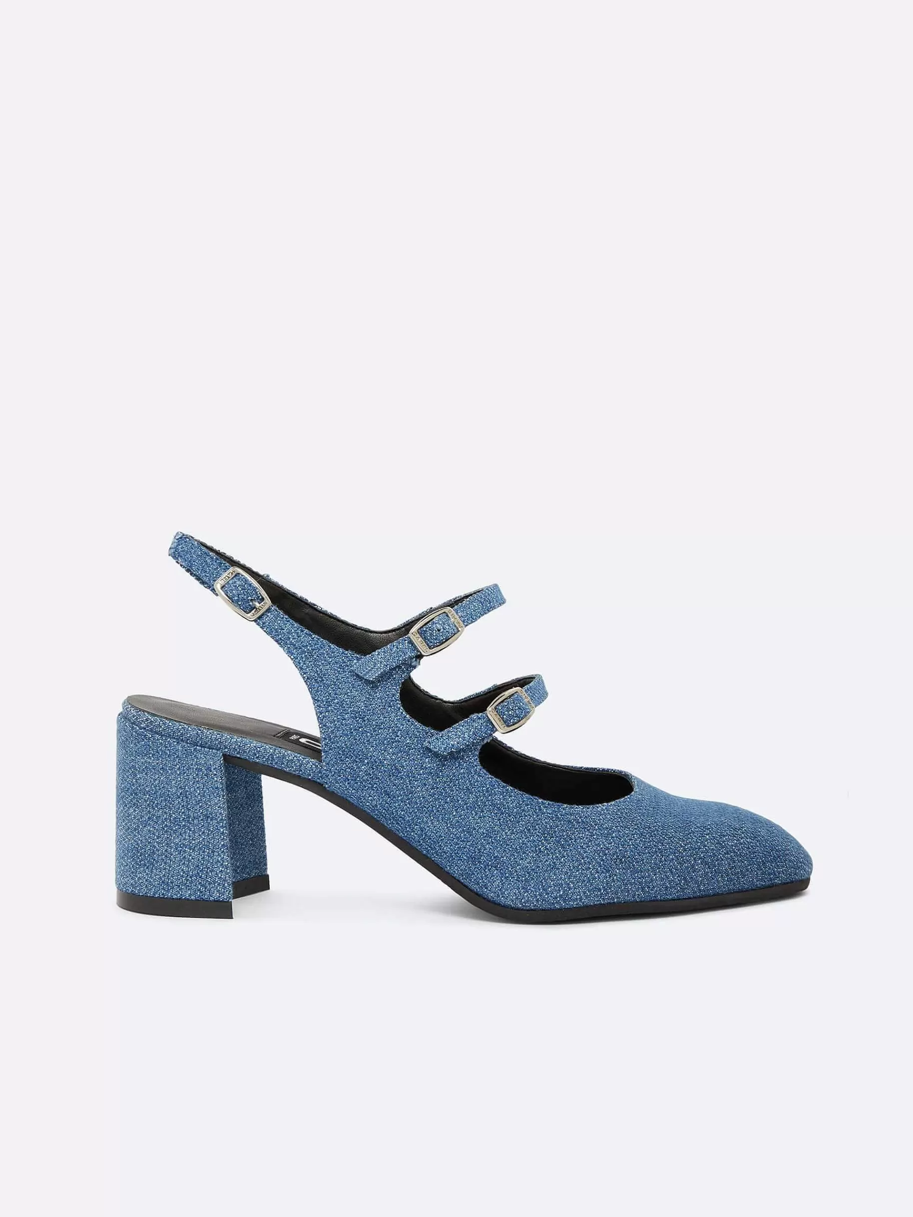 Vrouwen Carel Blauwe Upcycled Denim Stof Slingback Mary Janes