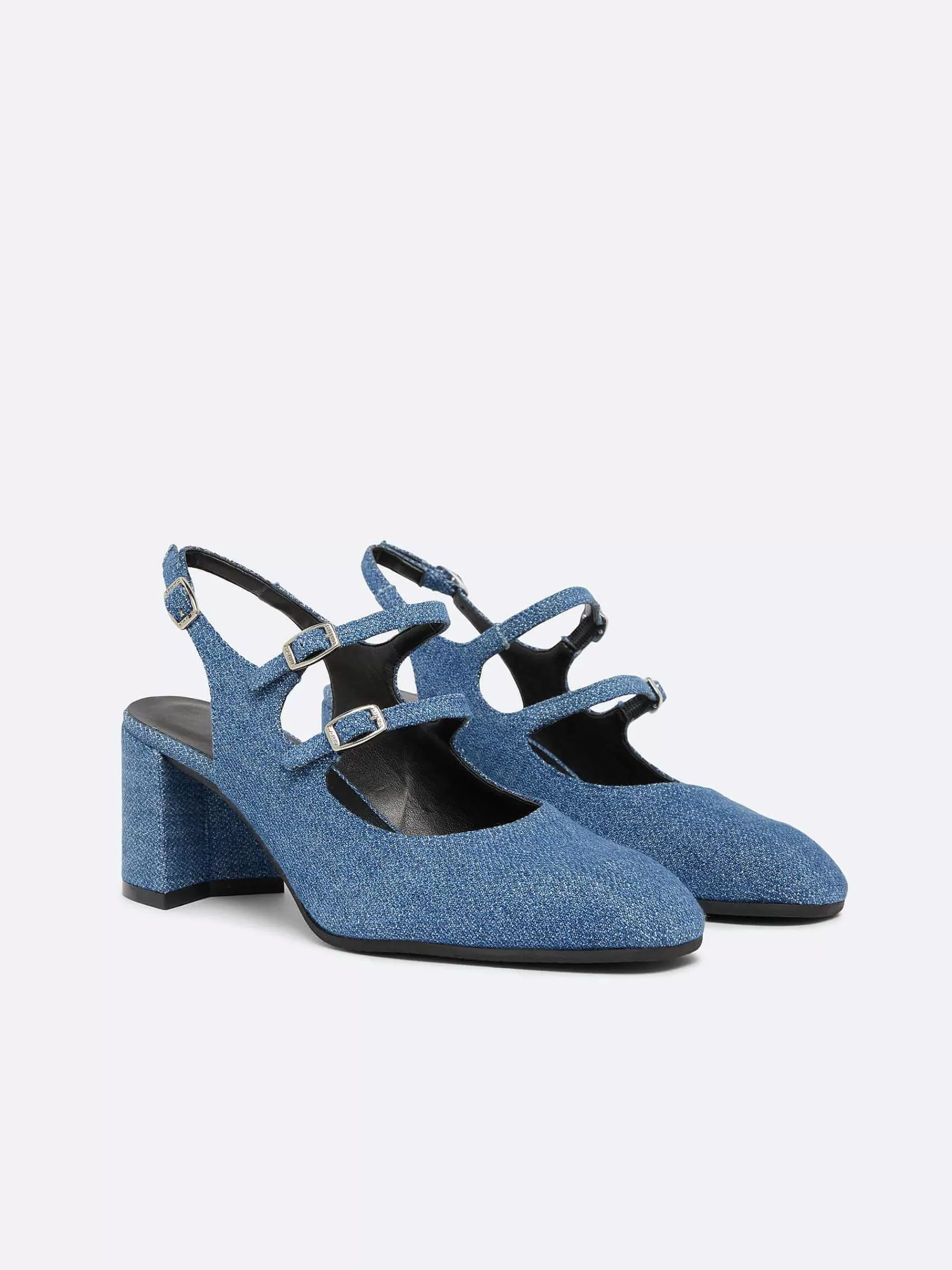 Vrouwen Carel Blauwe Upcycled Denim Stof Slingback Mary Janes