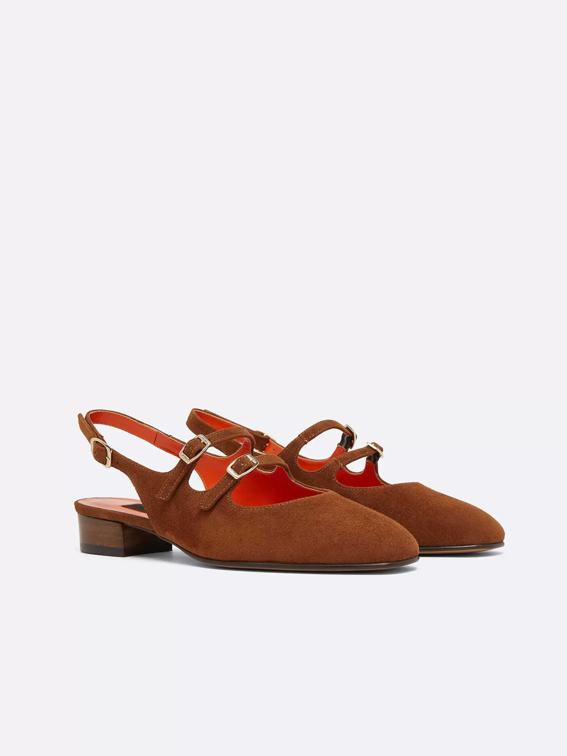 Vrouwen Carel Bruin Suede Upcycled Lederen Slingback Mary Janes