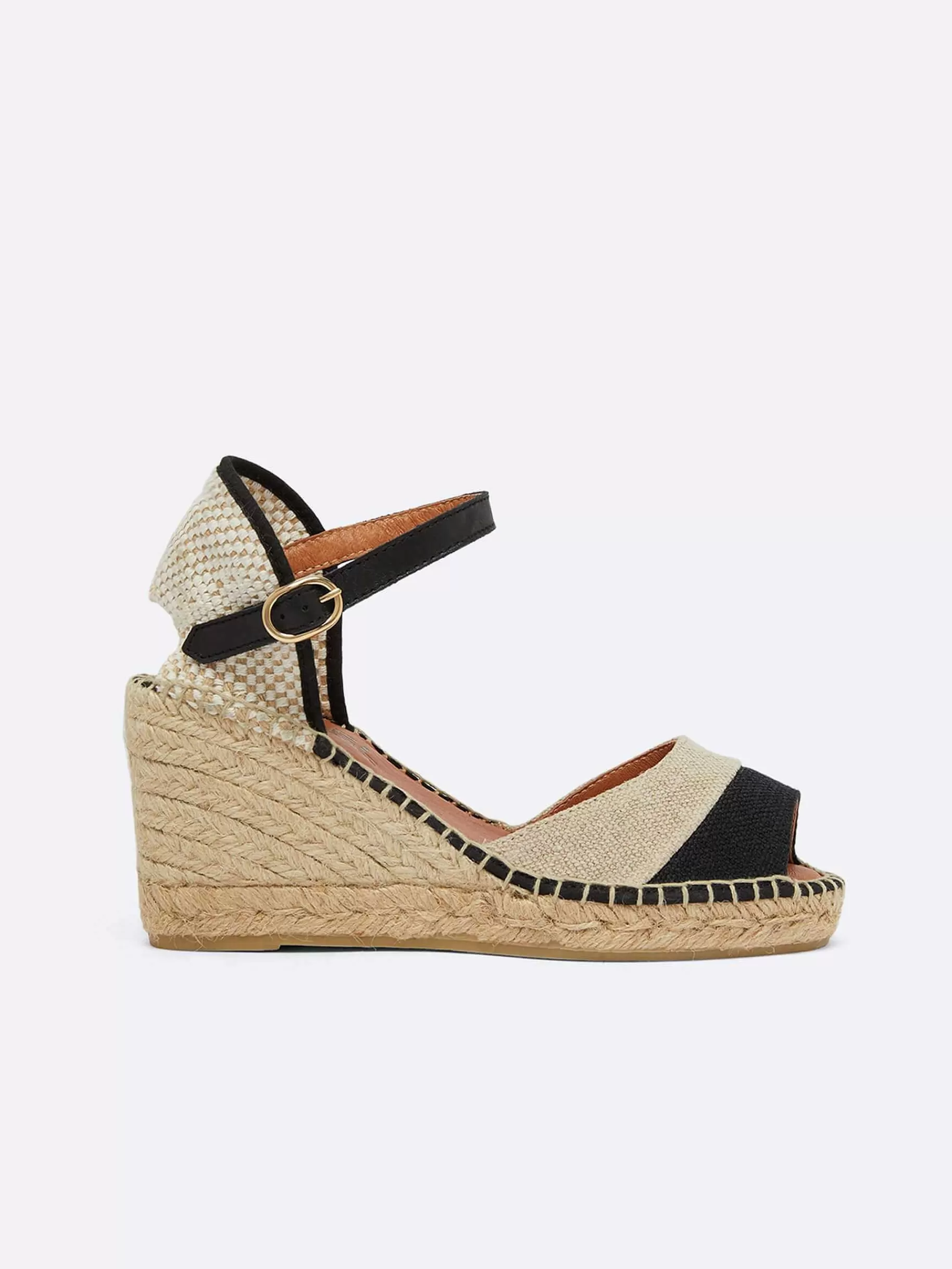 Vrouwen Carel Espadrilles Met Sleehak Van Natuurlijk En Zwart Linnen