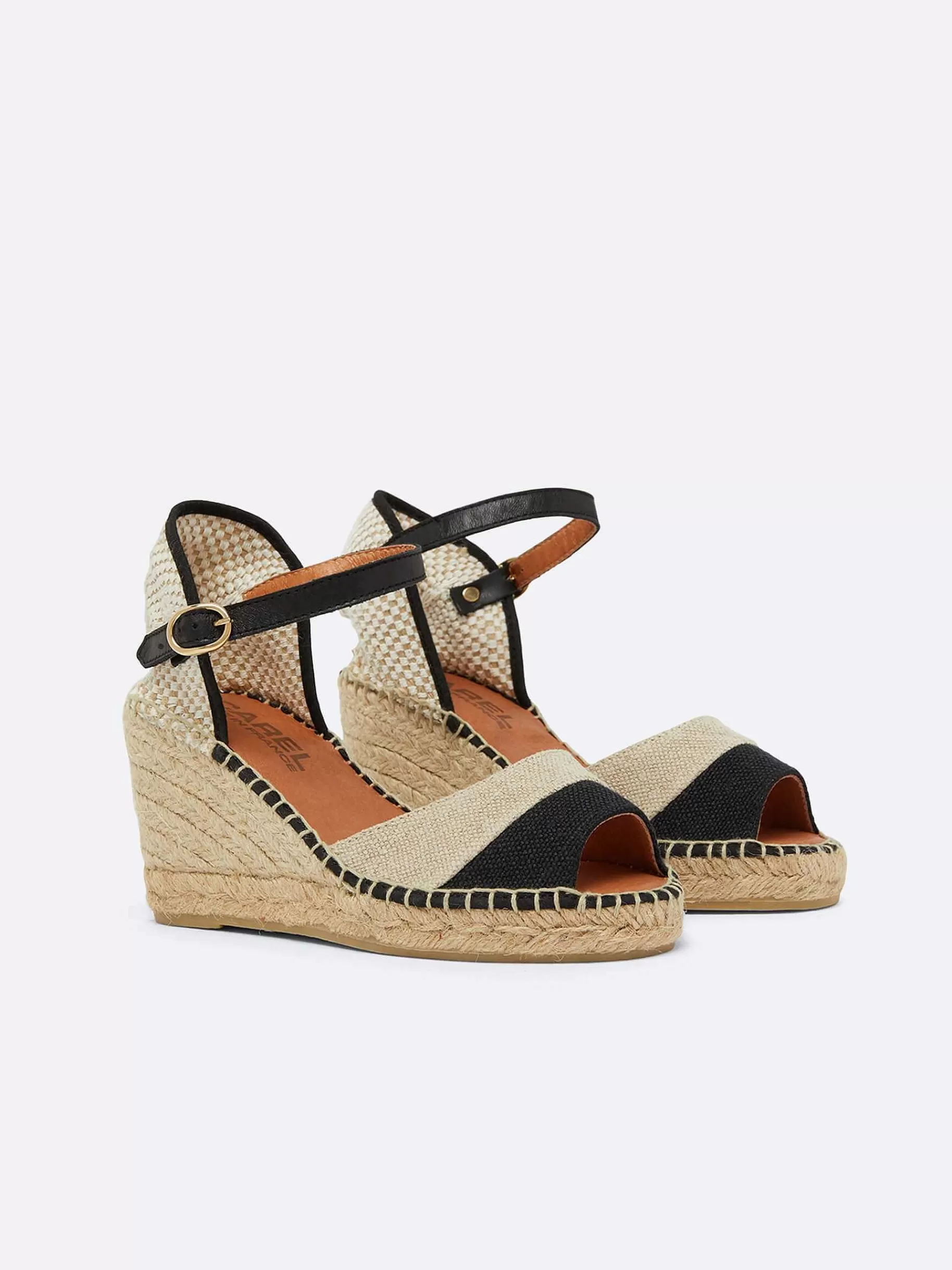 Vrouwen Carel Espadrilles Met Sleehak Van Natuurlijk En Zwart Linnen