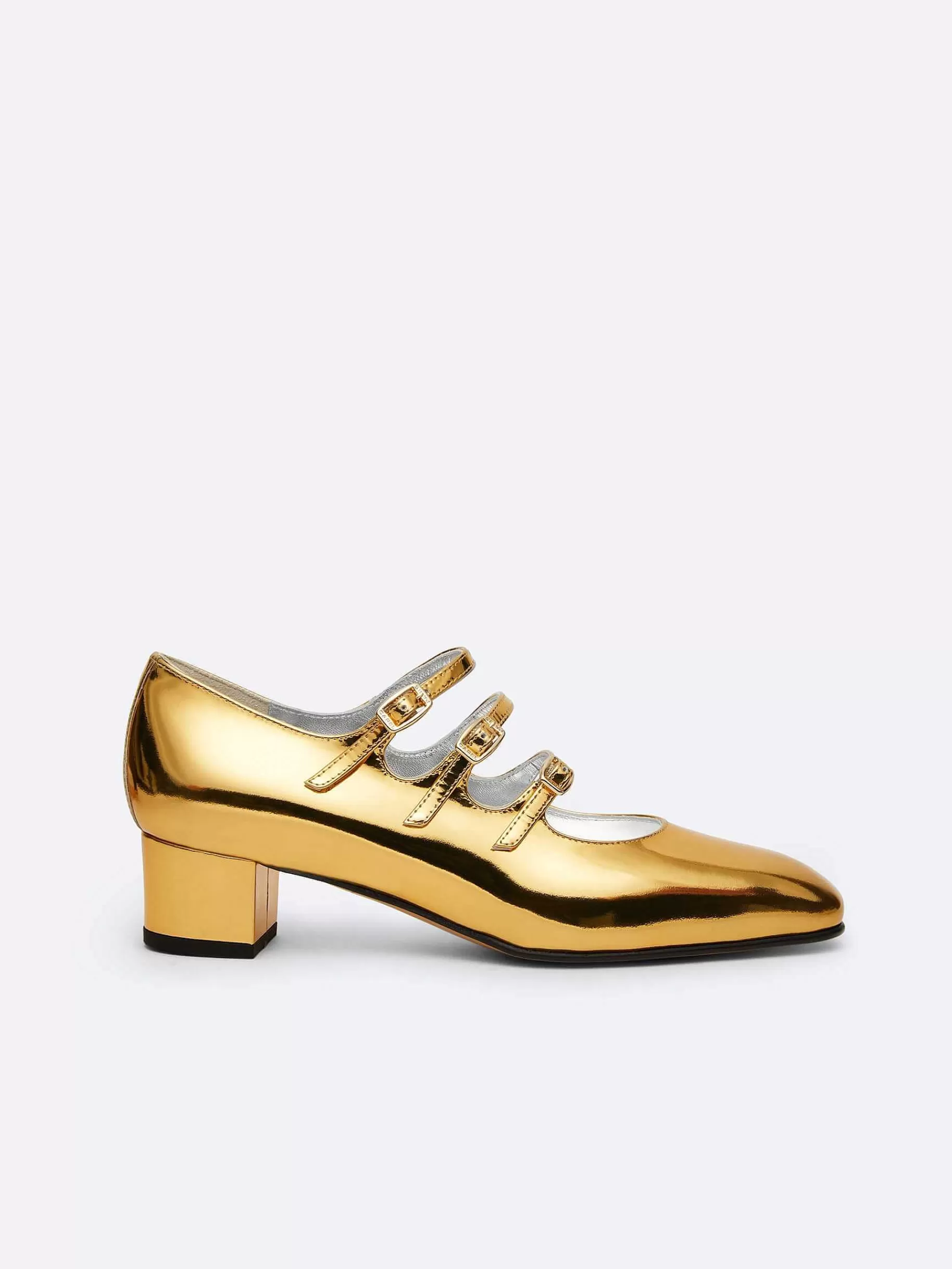 Vrouwen Carel Gouden Leren Mary Janes-Pumps Met Spiegeleffect