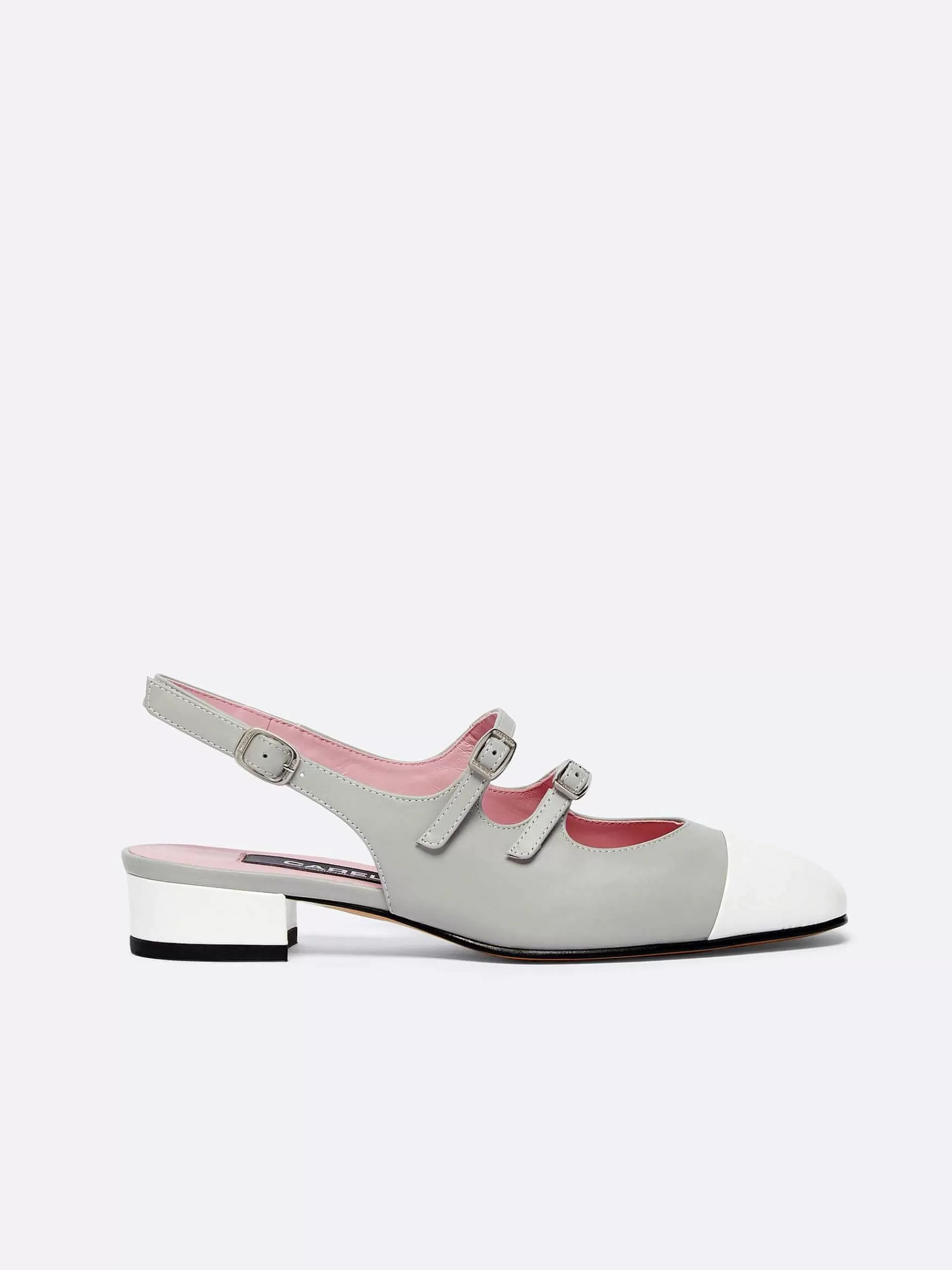 Vrouwen Carel Grijs Leer En Wit Lakleer Slingback Mary Janes