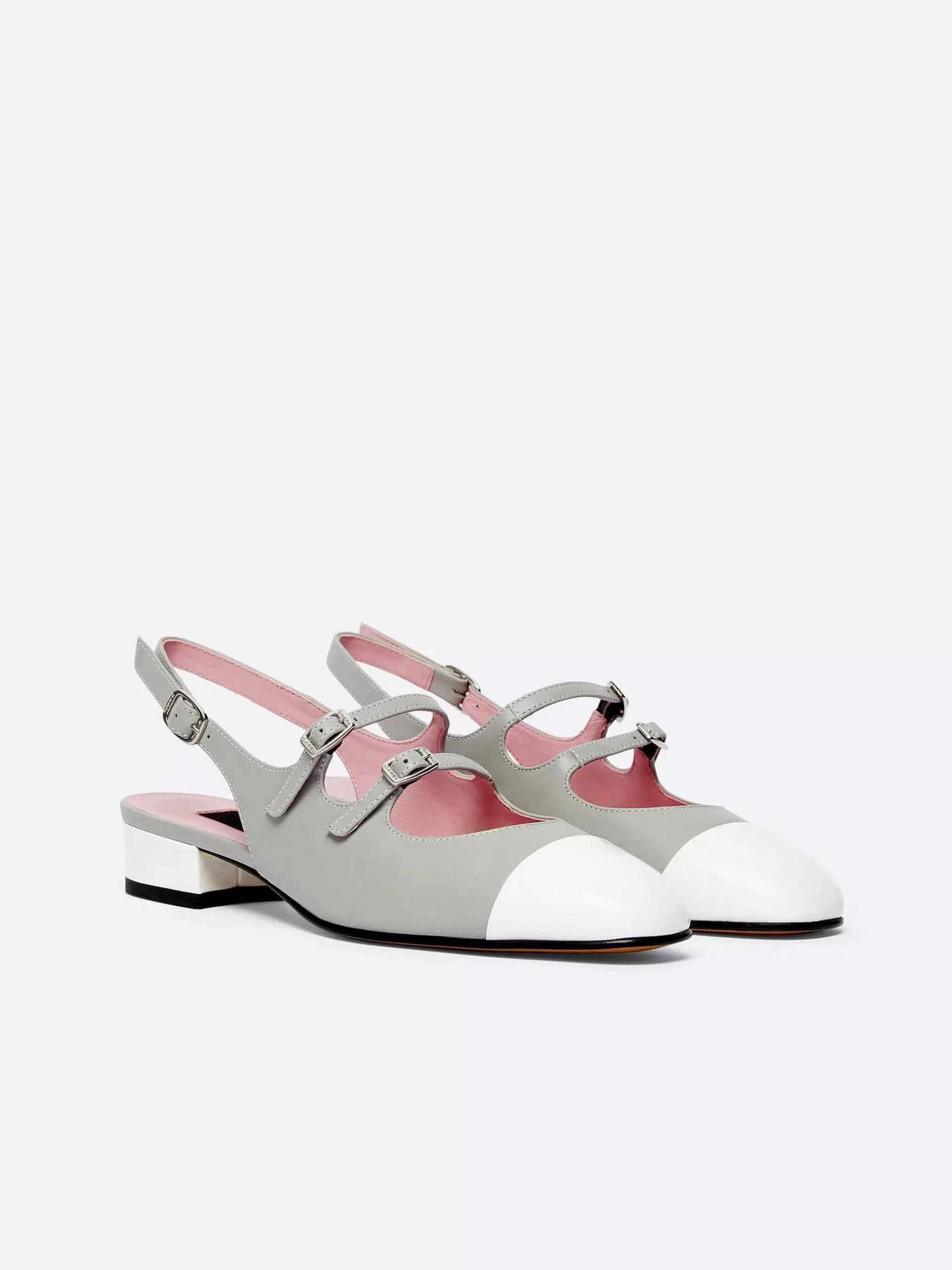 Vrouwen Carel Grijs Leer En Wit Lakleer Slingback Mary Janes