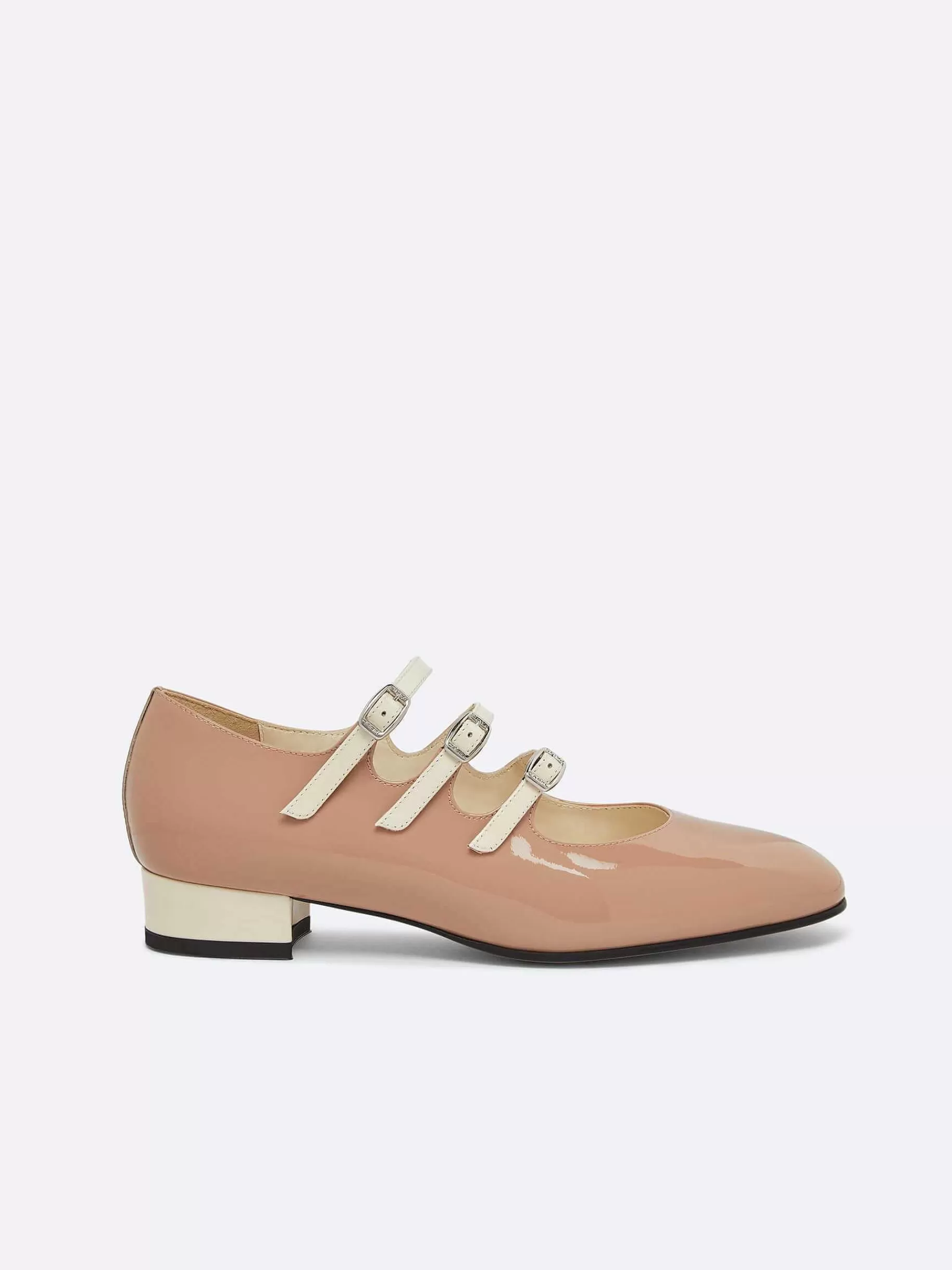 Vrouwen Carel Taupe En Ivoor Upcycled Lakleer Mary Janes Ballerina'S