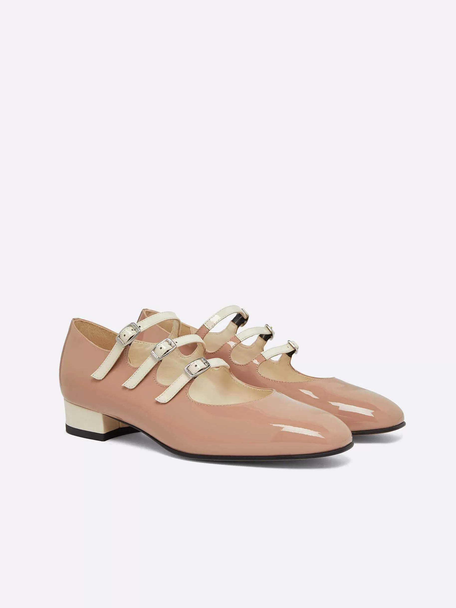 Vrouwen Carel Taupe En Ivoor Upcycled Lakleer Mary Janes Ballerina'S