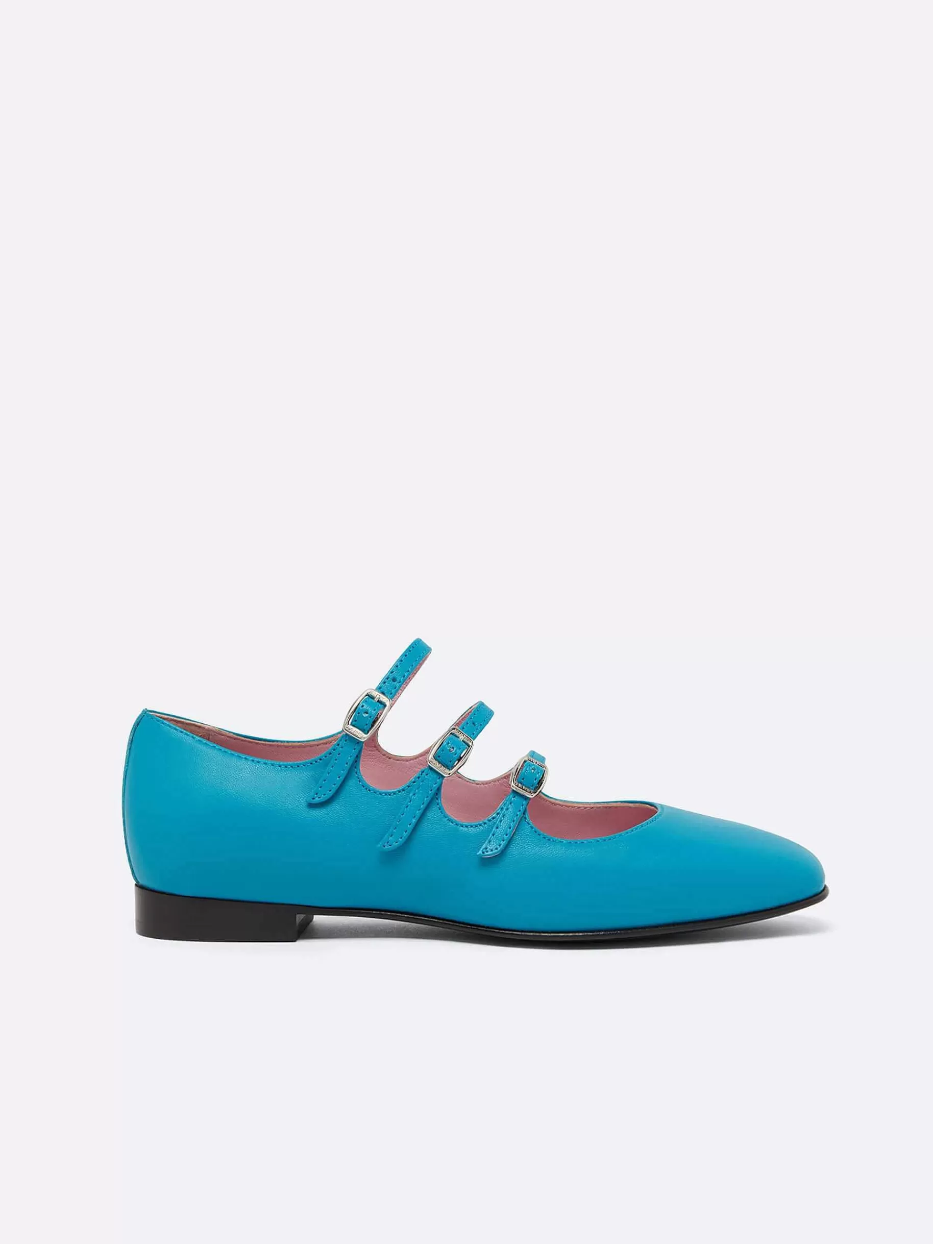 Vrouwen Carel Turkoois Blauw Upcycled Leer Mary Janes Ballet Flats