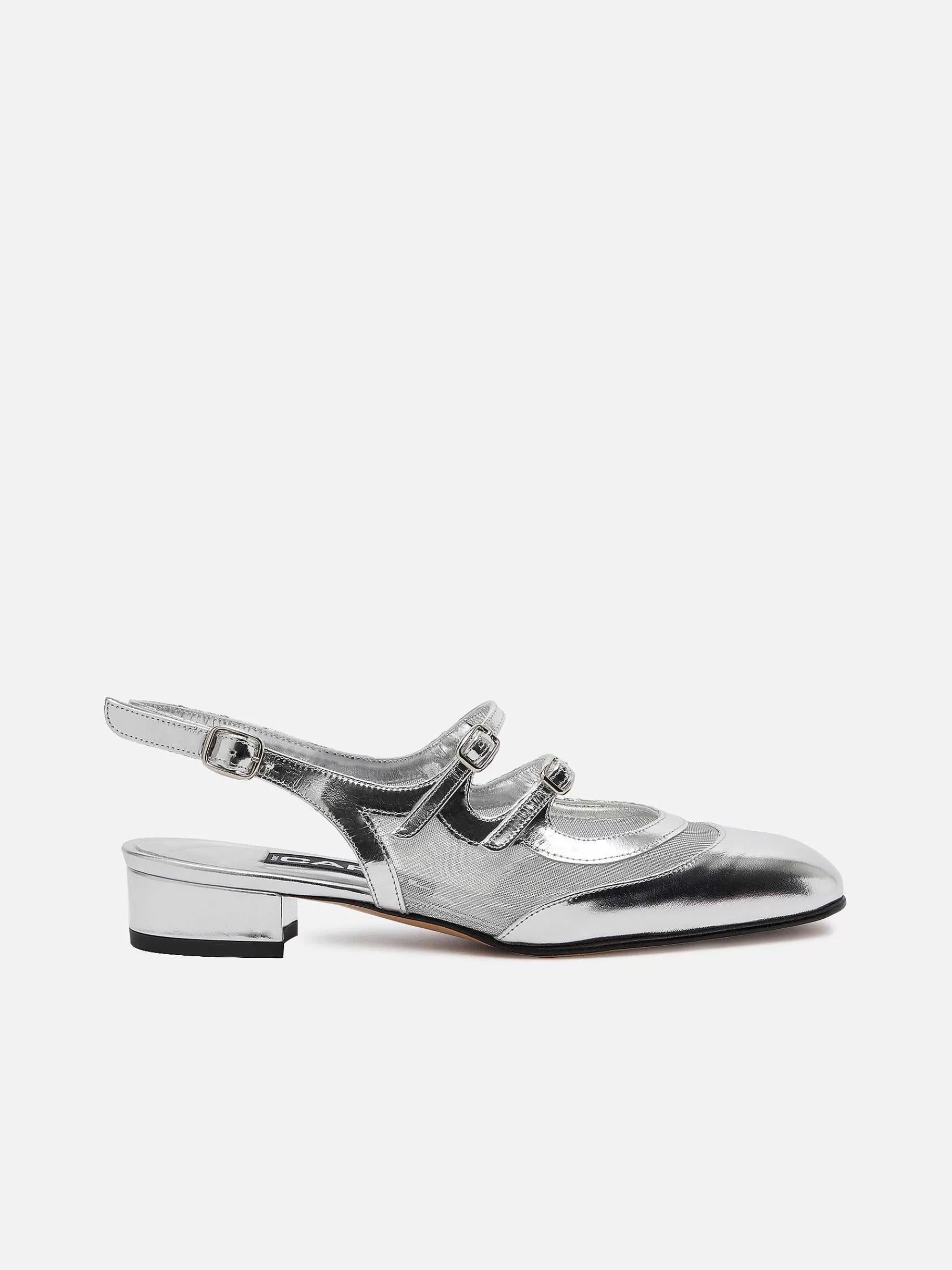 Vrouwen Carel Zilveren Lakleer En Mesh Slingback Mary Janes