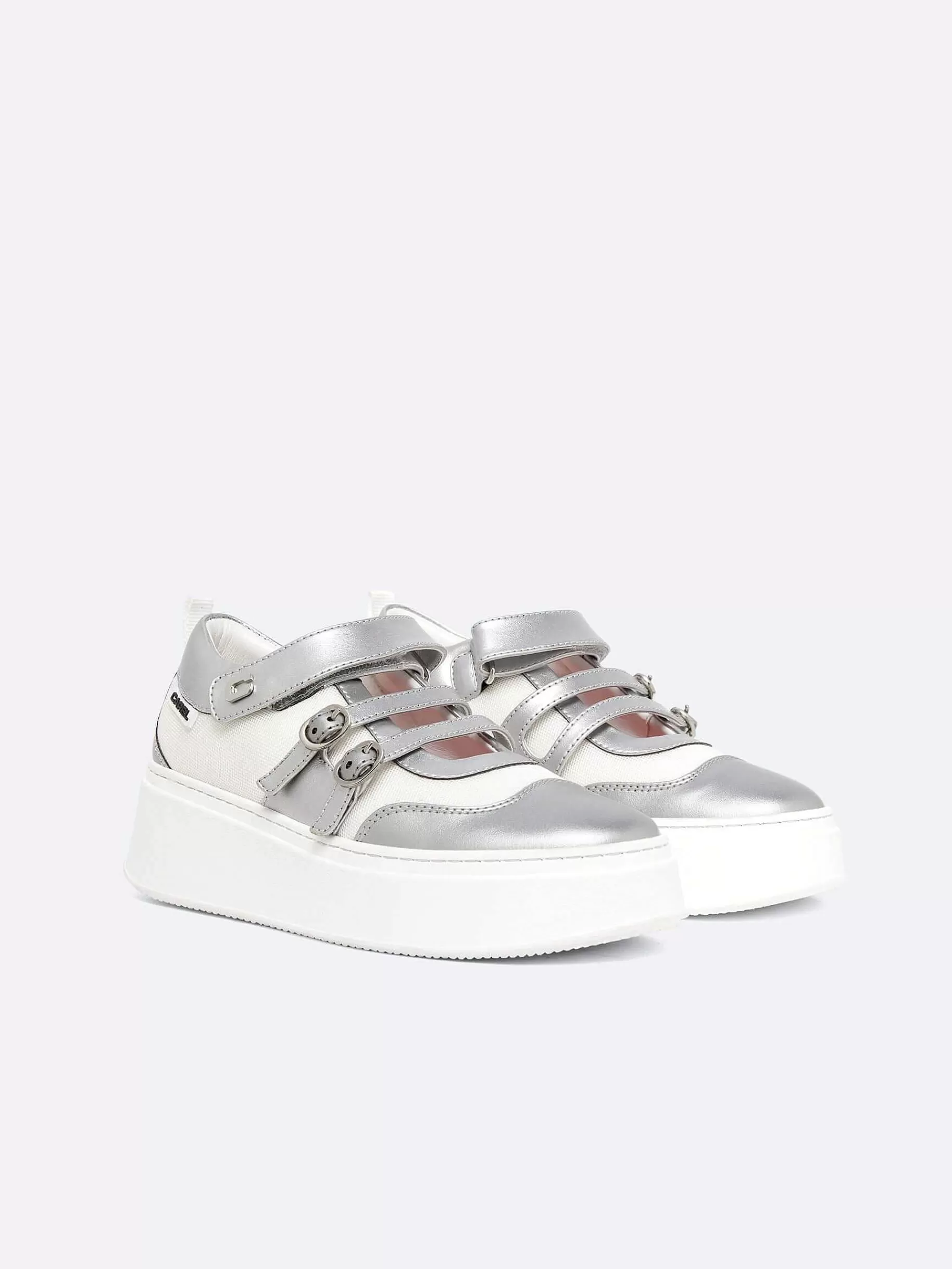 Vrouwen Carel Zilverkleurige Appelleer- En Witte Mesh-Sneakers