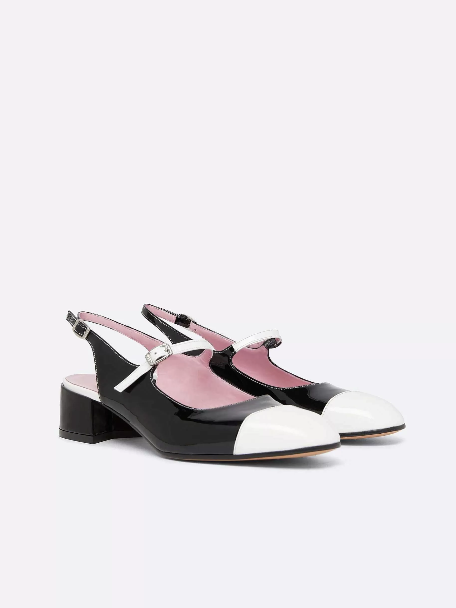 Vrouwen Carel Zwart-Wit Lakleer Slingback Mary Janes